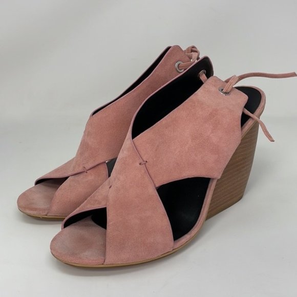 Shoes - Rebecca Minkoff Shoes Sandals Pink Suede Wedges Ties Open Toe Size 9.5